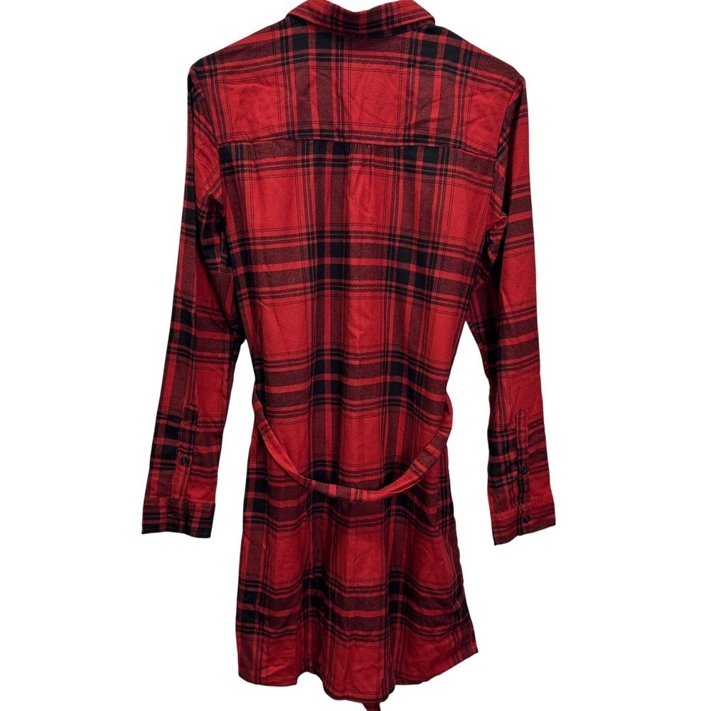 Abercrombie Fitch Red Black Plaid Flannel Shirt Dress Belted Size Small Tall ST - Picture 2 of 5